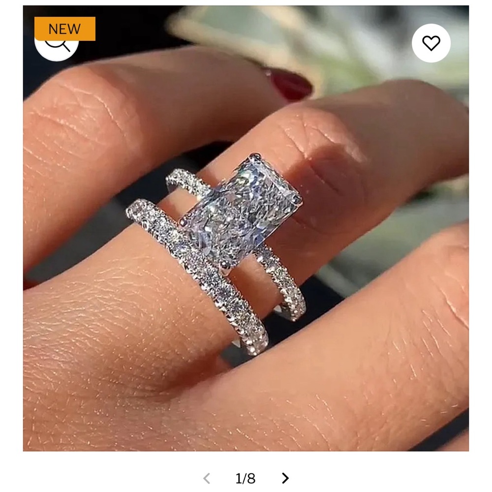 Beautiful 3.5 Carat Radiant Cut Wedding Ring Set. (SIZE 4.5)